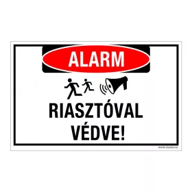 Riasztóval védve! Öntapadós matrica 160x100 mm