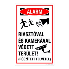   Riasztóval és kamerával védett terület! Öntapadós matrica 160x100 mm