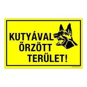 Kutyával őrzött terület! Öntapadós matrica 160x100 mm