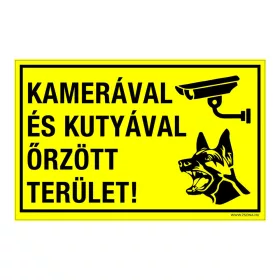   Kamerával és kutyával őrzött terület! Öntapadós matrica 160x100 mm