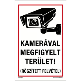   Kamerával megfigyelt terület! Öntapadós matrica 160x100 mm