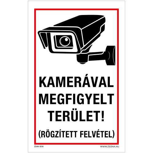 Kamerával megfigyelt terület! Alumínium tábla 100x160 mm