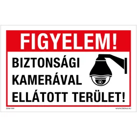   Biztonsági kamerával ellátott terület! Öntapadós matrica 160x100 mm