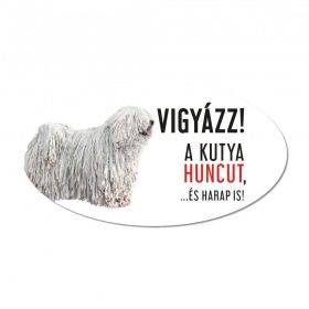 Vigyázz a kutya harap tábla műanyagból fehér PULI